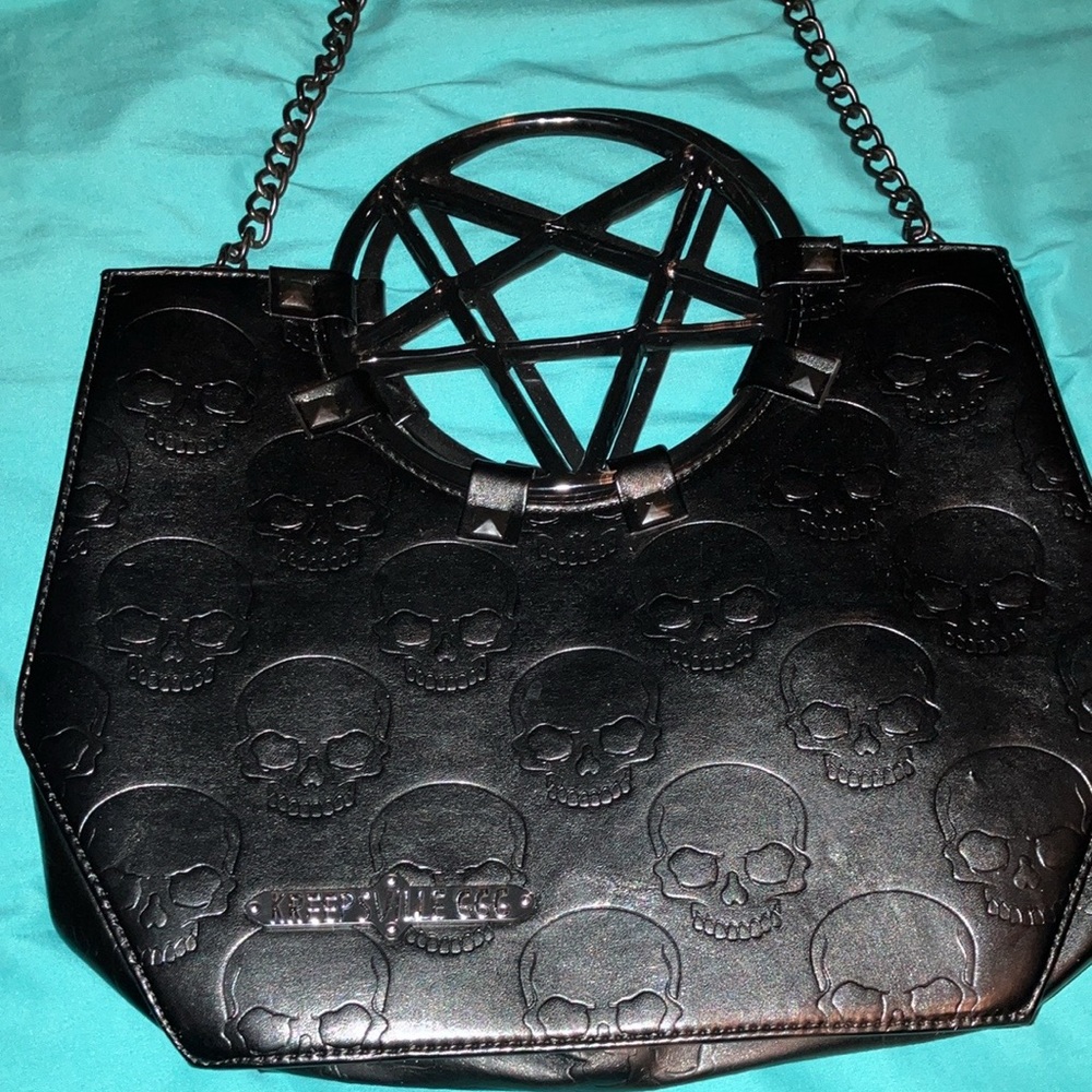 Edgy Black Skull Embossed Tote Bag - Picture 1 of 4